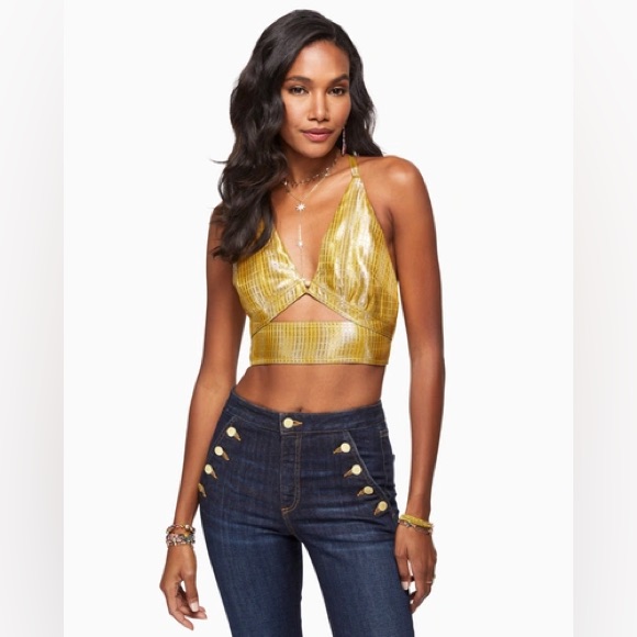 Ramy Brook Exclusive Adriana Halter Top In Gold New